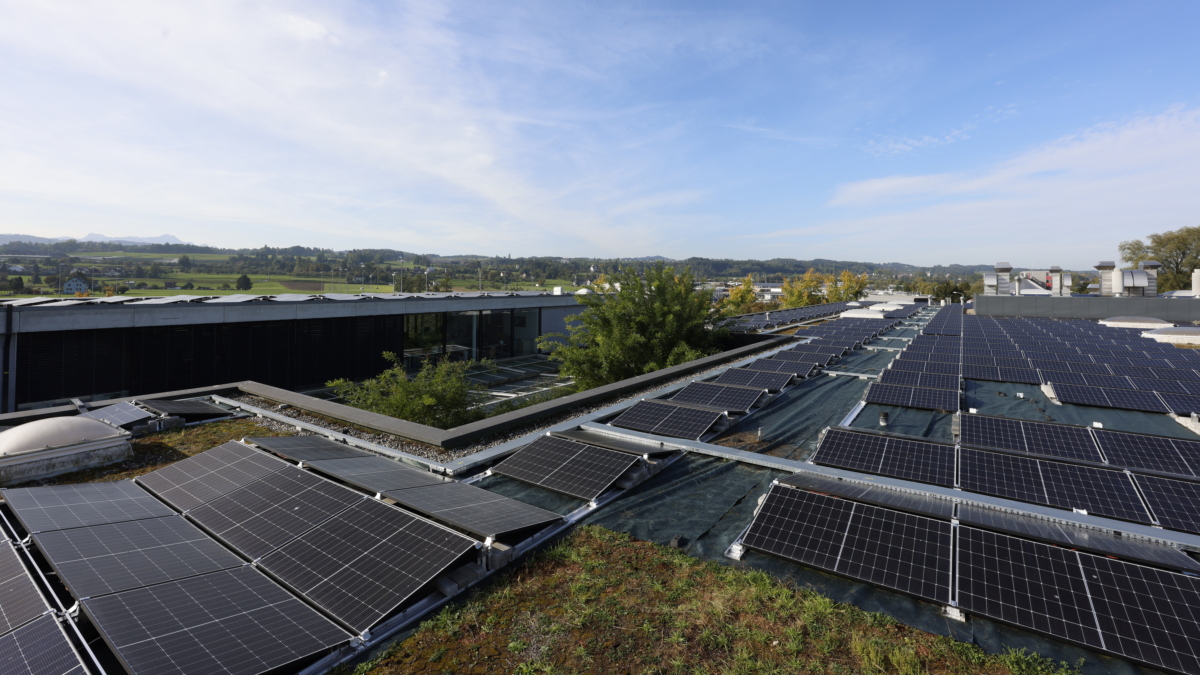 Die Photovoltaikanlage auf dem Dach des Trunz Technologie Centers (TTC)