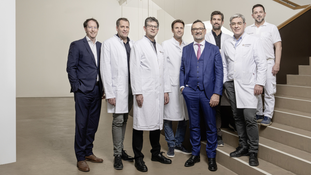 Reto Müller, GL Berit, Dr. med. Matthias Jacobi, VR ORH, Dr. med. Lukas Jenni, VRP ORH, Dr. med. Gordian Stutz, VR ORH, Peder Koch, DVR und CEO Berit, Dr. med. Simon Meier, VR ORH, Dr. med. Paul-Michael Bodler, VR ORH und Fermin Gomez, GL Berit (es fehlt: Kirsten Weber, GL Berit)
