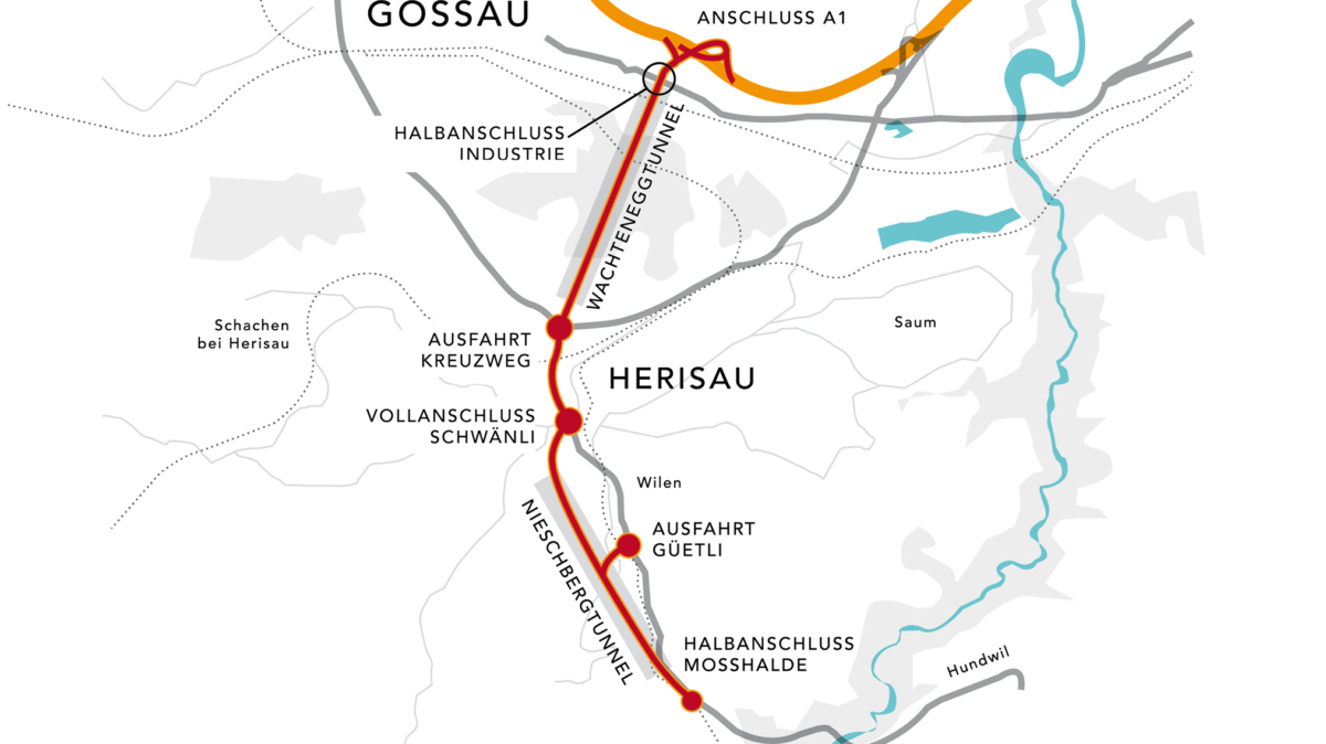 Zwischen Gossau und Herisau soll ein Anschluss Richtung Herisau entstehen.