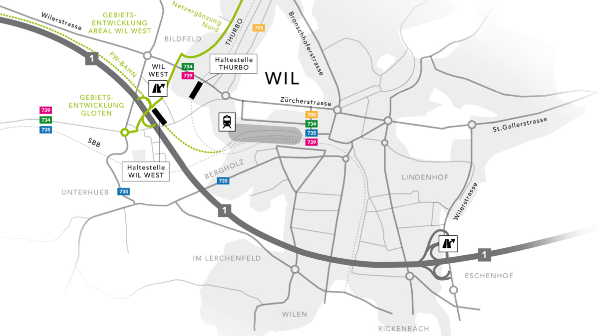 Für Wil West werden zwei neue Bahnhaltestellen gebaut, ebenso ein neuer Autobahnanschluss.