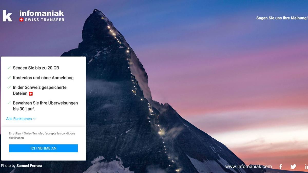 Kostenlose Schweizer Filetransfer-Lösung bis 20 GB